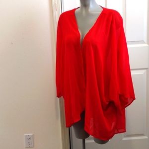 Express Blazers/Jackets Ladies 4XL Red Sheer Polyester w/Med Length Sleeves